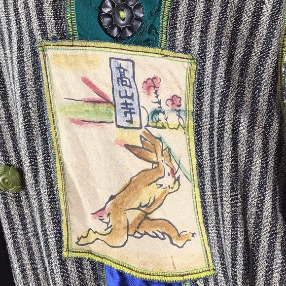 Hand painted vintage Celia Forrester patchwork bunny jacket L - Picture 4 of 12